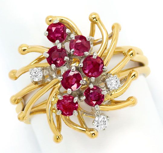 Foto 2 - Handarbeits-Gold-Ring mit Diamanten und Spitzen Rubinen, S3356